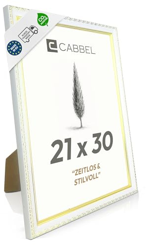 CABBEL Bilderrahmen CELI 21x30 cm [A4] Gold/Weiß – Barock Vintage Rahmen im Antik Look – Dekorativer Fotorahmen mit bruchsicherem Acrylglas – Für Fotos, Poster & Urkunden – Elegant für Wohnzimmer