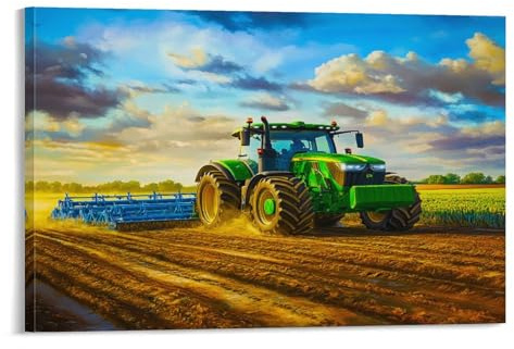 RIAVBAODG Grüner Traktor Wandbild Traktor Leinwand Gemälde Wand-Dekorationen Wandposter Leinwanddrucke Kunstwerk Für Schlafzimmer Wanddekoration Gerahmt 16x24inch(40x60cm)