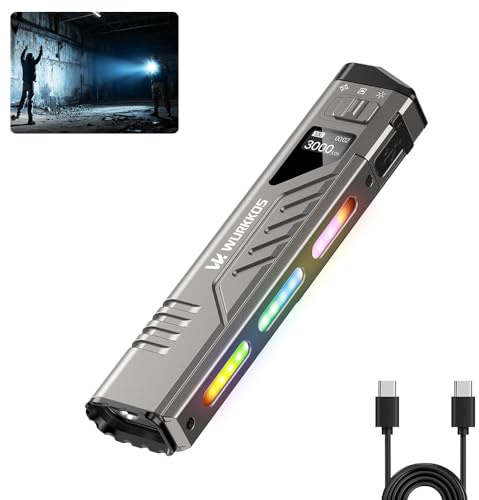 Wurkkos TD11 Rechargeable EDC Flashlight 3000 Lumens, USB-C, OLED Display, 3 Modes (Focus/Flood/RGB), Tactical Flashlight Switch, IPX6, Portable for Camping and Emergencies