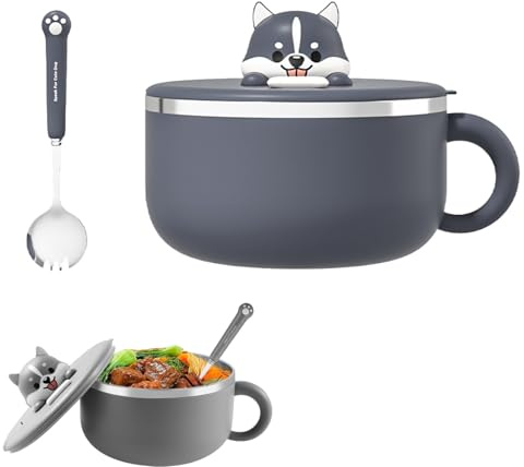 Instant-Nudelschüssel Mit Griffen, 304 Edelstahl Pasta Schüsseln Instant, 1200 Ml Instant-Ramen-Schüssel Mit Deckel Und Löffel, Suppenschüssel Mit Deckel Für Nudeln, Salat (B)