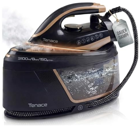 Centrale Vapeur 3100W 8 Bars Centrale a Repasser 150 g min Réservoir 2 L Filtre Anti Calcaire Remplaçable Semelle Céramique Auto Nettoyage Mode ECO Vapeur Verticale Repassage Mavivapore Black Tenace