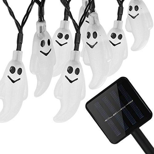 KINGCOO Solar Geist Lichterkette, Wasserdichtes 16ft/4.8M 20LED Solar Halloween Dekoration Feenhafte Schnur Lichter für Außen Weihnachtspatio Pfad Garten Party Landschaft(Weiß)
