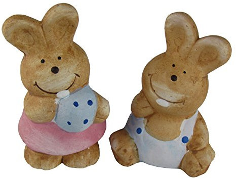 2 teilige Osterhasen Sets - Osterhase Paar aus Keramik - Ostern Deko Artikel - Osterdeko Hasen mit verschiedenen Variationen zur Auswahl als Dekoartikel (Hasenpaar Klein - 67129)