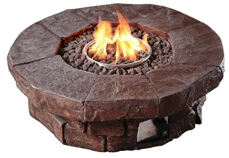 Teamson Home Outdoor Garden Large Round Propane Gas Fire Pit Table Burner, Smokeless Low Firepit, Patio Furniture Heater with Lava Rocks and Cover