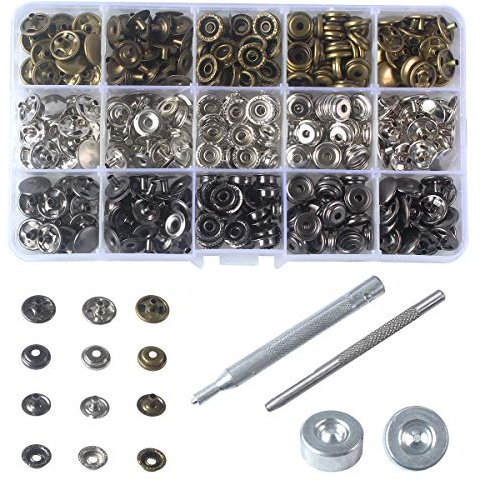 INNEOTC 90 Sets - 12mm(1/2) Metal Gunmetal Black Plated Steel Snaps Fastener Leather Rapid Rivet Button Sewing with Seting Tool (12mm, Mixed)