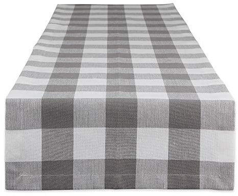 DII Buffalo Check Collection, Classic Farmhouse Table Runner, 14x72, Gray & White