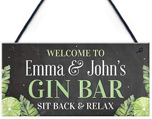 RED OCEAN Quirky Gin Bar Sign PERSONALISED Gin Bar Sign Home Bar Sign Pub Garden SIgn Gift