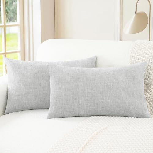 CaliTime Gemütliche Nackenrollen-Kissenbezüge für Couch, Sofa, Heimdekoration, einfarbig, weiches Chenille, 30 x 50 cm, Moonbeam Grey, 2 Stück