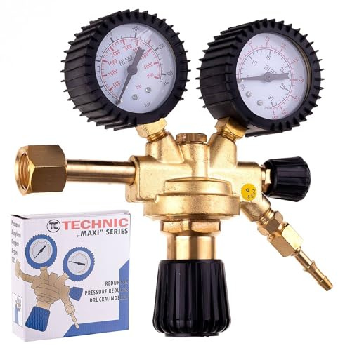 TC TECHNIC Messerdruckregler AI2077, für Argon, CO2, WIG, MIG, MAG, Eingang: 0-200 Bar, Ausgang: Max. 4 Bar, Durchflussmenge: 15m3/h