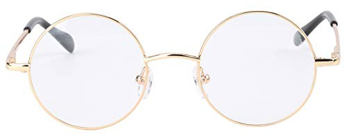 Agstum Round Retro Metal Optical Grade Glasses Frame Clear Lens Eyeglasses with Spring Hinge (Gold, Mid Size / 46)