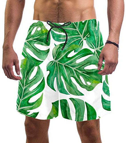 Eslifey, pantaloncini da mare da uomo, con foglie di palma, costume da bagno elasticizzato, taglia L Multi M