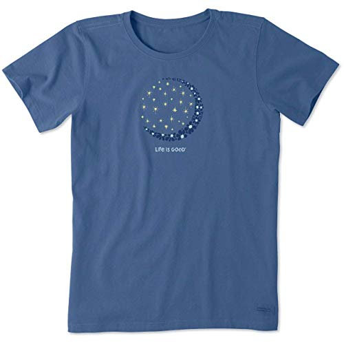 Life Is Good Damen Crusher Graphic T-Shirt Crescent Moon Daisies, Vintage-Blau, Mittel