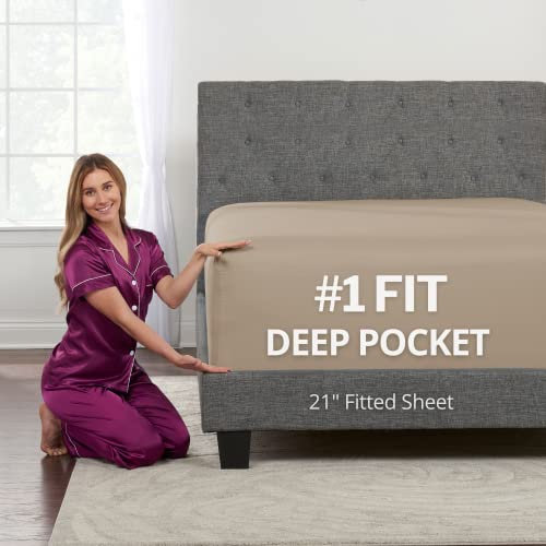 King-Size-Spannbettlaken, mit tiefen Taschen, 53,3 cm, passt perfekt auf 43,2–58,4 cm hohe Matratzen und Topper, schönes, angenehmes Gefühl, 1 Bettlaken, Taupe Sand