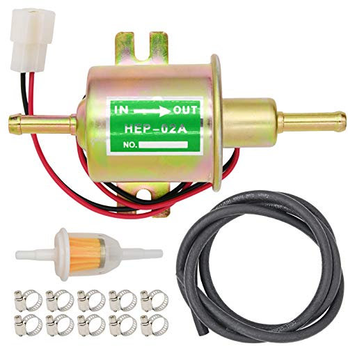 Universal Electric Fuel Pump Kit 12V (3-6PSI) inline Low Pressure Fuel Pump HEP-02A + 2 Meter/6.56-Foot 5/16 ID Fuel Line + 1/4 Inch & 5/16 Inch Fuel Filters + 10pcs 10-16mm Hose Clamp