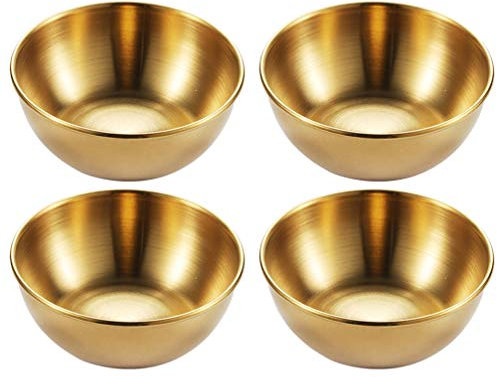 Cabilock Lot de 4 mini coupelles rondes en acier inoxydable pour sauce soja Doré