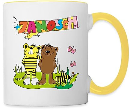 Spreadshirt Janosch Tiger und Bär Freundschaft Tasse Zweifarbig, One size, Weiß/Gelb