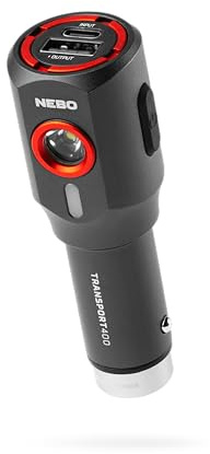 NEBO Transport 400 Lumen 2-in-1 Compact, Rechargeable Flashlight with Car Charger to Power USB-A Devices