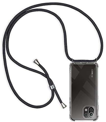 CHIMUCO Handykette Hülle kompatibel mit Xiaomi Mi 11 Lite 4G / 11 Lite 5G, Handyhülle Handy Necklace Hülle mit Band Schutzhülle Kordel zum Umhängen Transparent Weich TPU Silikon Tasche, Schwarz