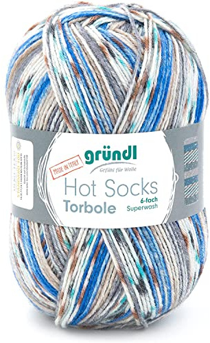 Gründl Hot Socks Torbole 6-fach, Beige-Royal-Burgund-Weiß-Petrol-Graphit | Sockenwolle - 75 % Schurwolle (Superwash) - 25 % Polyamid - 150 g / 375 m - Nadelstärke 3–4 mm