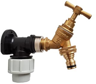 25mm mdpe Water Supply Pipe Wall Plate/Back Plate with Solid Brass Traditional bib tap+ Universal Size Click-Connector for Garden/Outdoor Watering/Irrigation