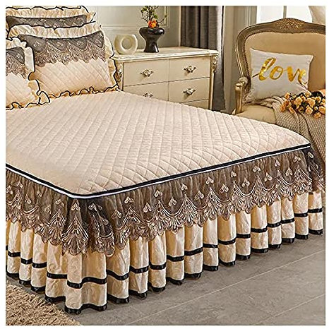 RTSFKFS Bettrock Tagesdecke Bettlaken Betttuch 3-teiliges Set Bett Abdeckung Samt 150x200cm/180x200cm/120 x 200 Rüschen-1 +2 Kissenbezüge Matratzenbezug Schutzhülle, 180x200cm/71x78.7in