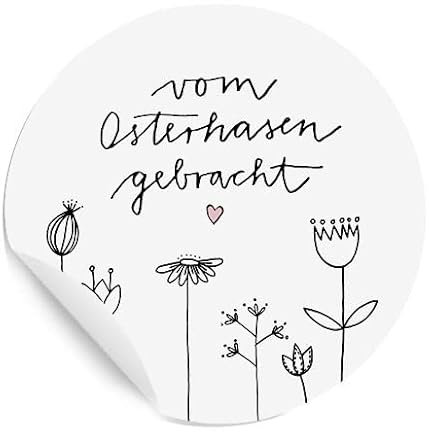 Ostersticker vom Osterhase gebracht - 24 selbstklebende Aufkleber mit Blumen und rosa Herz im DIY Design, Weiß, zum Ostergrüße Verzieren