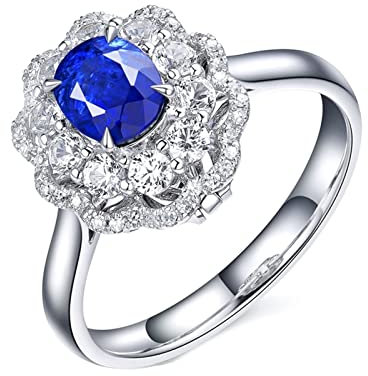 Damen Goldring 750 mit Diamant, Ring aus 18 Karat Weißgold mit 1.57ct Ovaler Saphir, Größe 62 (19.7)