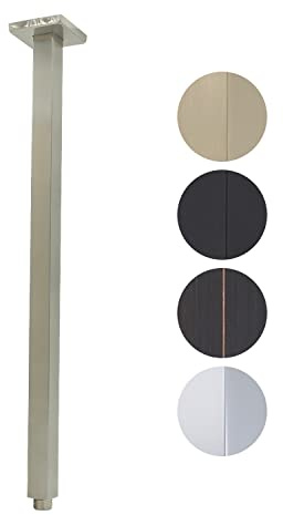 Duscharm mit Flansch 61 cm Deckenhalterung Vierkant Gerade Verlängerungsrohr Ersatz, Extra Langer Duscharm für festen Regenduschkopf oder hohe Decke, NPT 1/2 bis G1/2, gebürstetes Nickel