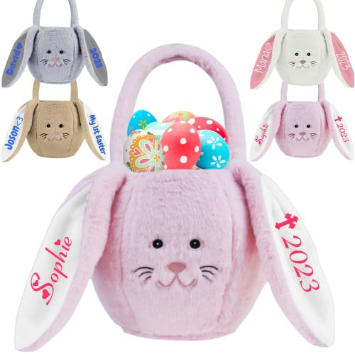 Xiuyours Osterkörbchen Personalisiert Osterhase mit Namen Ostergeschenke Kinder Maedchen Osterkorb Personalisierte Osternest, Rosa