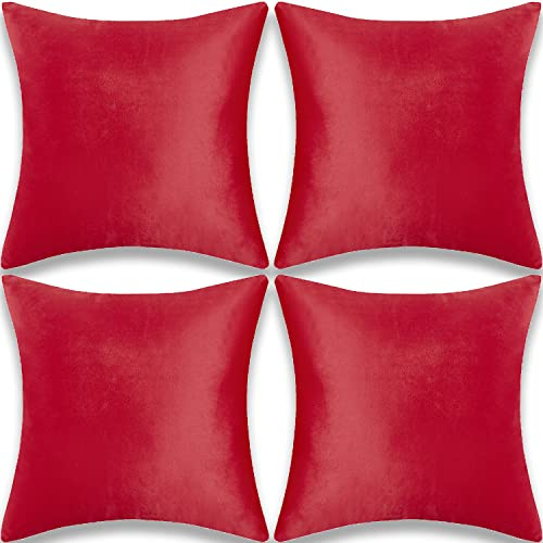 Yonous Kissenbezüge, weiches Premium-Samt, dekoratives Wurfkissen für Sofa, Bett, Couch, Stuhl, 4er Set, Rot, 45 x 45 cm