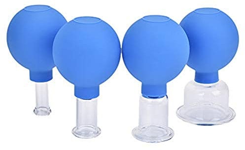 FOOJO 4-teiliges Schröpfset, professionelles Glas-Schröpf-Therapie-Set, Vakuum-Schröpf-Set, Gummikopf, Glas, Anti-Cellulite-Massage-Gesichts-Schröpf-Set, für zu Hause