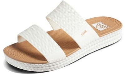 REEF Water Vista Slide Womens Platform Slide, Water Friendly, Arch Support, White/Tan, 8