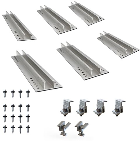 CMYYANGLIN Solarmodulhalterung für 2 Module | Trapezblech Dachhalterung Schienenset, Aluminium PV Montagegestell Maße W70 x H22 x L380 mm