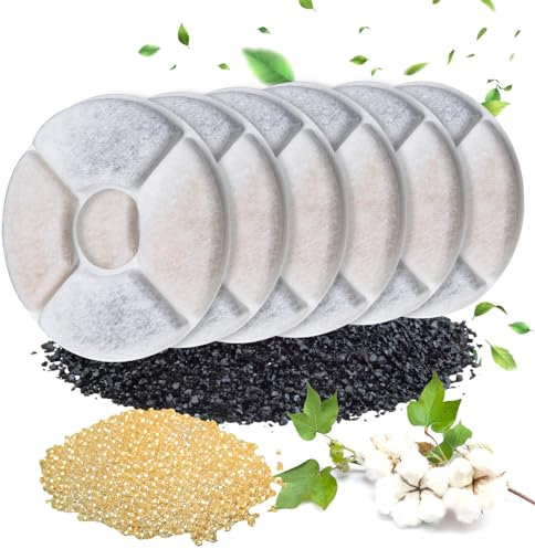 Hengu 6 Pièces Filtre Fontaine eau Chat Rond avec filtre à charbon, Filtre de Rechange pour Fontaine à Eau, pour Chats et Chiens, Fontaine à Eau Automatique, Distributeur D'eau