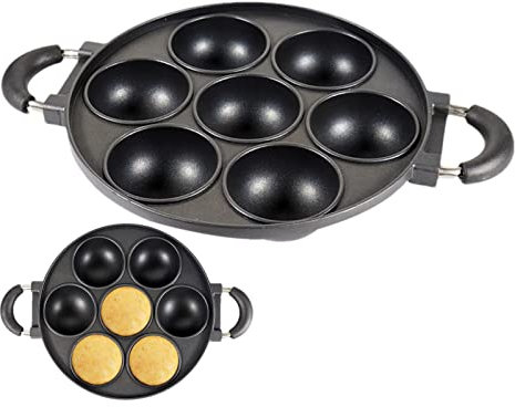 Pomurom Poêle à œufs frits en Fonte | Poêle à œufs frits en Fonte 7 Tasses Poêle à crêpes Burger Omelette Cuisinière chauffante - Poêle en Fonte pré-assaisonnée pour la Biscuits, uffins