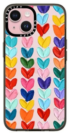 CASETiFY Compact Case for iPhone 15 [2X Military Grade Drop Tested / 4ft Drop Protection] - Clear Polka Daub Hearts - Clear Black