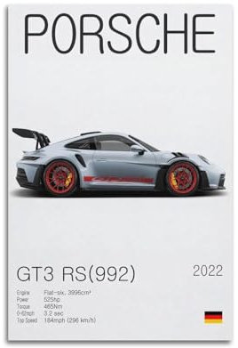 LADV 2022 Super Racing Car Poster 911 GT3 RS Sport Car Dekorative Malerei Leinwand Wandkunst Bild 40 x 60 cm
