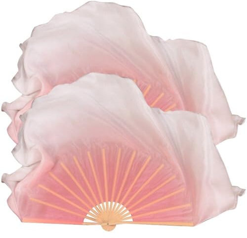 Luxylei 1 Pair Hand Made Belly Dance Dancing Silk Bamboo Long Fans Veils Women Dance Costume Bamboo Long Silk Fans Veil Silk Fan