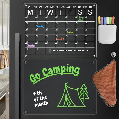 West Sage Acrylic Magnetic Monthly and Weekly Fridge Planner Calendar with 6 Dry Erase Pens, Transparent Memo Mate Fridge Board, Clear Meal Planner for Refrigerator (Monthly and Memo)