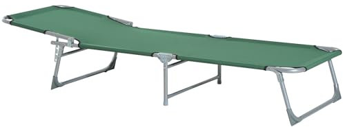 Outsunny Cama Plegable para Camping Cama Portátil con Altura Ajustable en 4 Niveles Carga 120 kg y Marco Metálico para Playa Piscina 187x58x30cm Verde