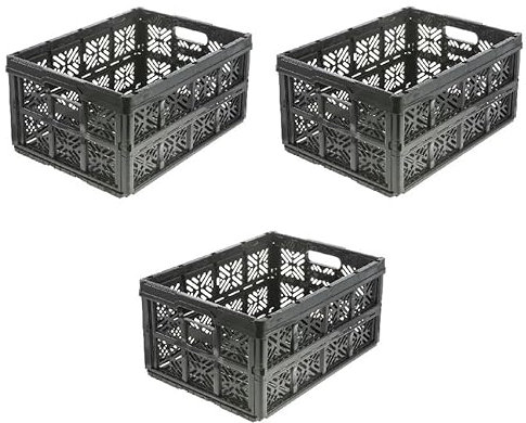 Lightweight Recycled Folding Plastic Stacking Storage Crate - Pack of 3