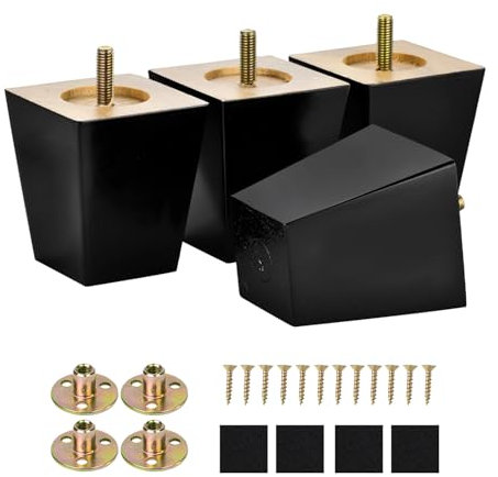 Maricome 7,6 cm Möbelfüße für Couch, Sofa, 4er-Set, Ersatz-Möbelbeine, schwarze Holzbeine, M8-Bolzen, vorgebohrt