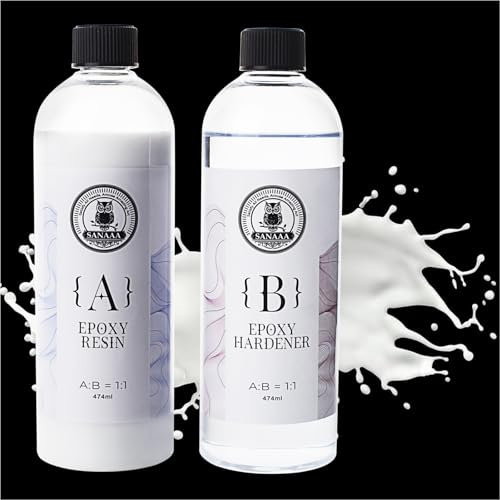 SANAAA Weiß Epoxidharz 948 ml, blasenfreies, glänzendes Epoxidharz, Epoxidharz für Tischplatten für Kunsthandwerk, Gieße， Heimwerken, Kunstharz, Formen, Schmuck(474mlx2)