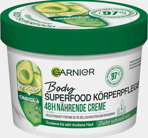 Garnier Nourishing Body Care for Dry Skin, Body Butter with Avocado and Omega 6, for up to 48 Hours of Moisture, Body Superfood, 2 x 380 ml