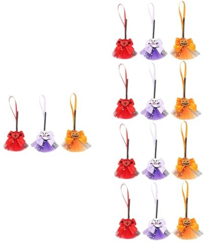 UPKOCH 15 STK Glocken Besen hängen Hängebesen mit Glocke Halloween-Dekoration dekorative Besen Halloween Puppen Halloween Party Halloween-Innendekoration Halloween-Hängebesen Gittergewebe