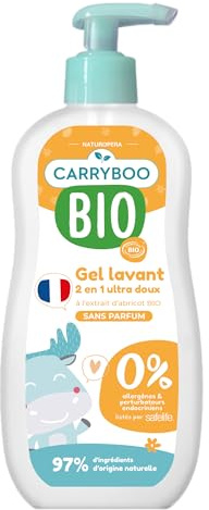 CARRYBOO - Gel Lavant 2 en 1 ultra doux à l'extrait d'abricot Bio - Flacon pompe 500ml