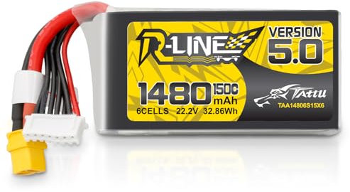 Tattu 6S Lipo Batterie 1480mAh 22.2 V 150C avec connecteur XT60 pour compétitions Professionnelles FPV Racing