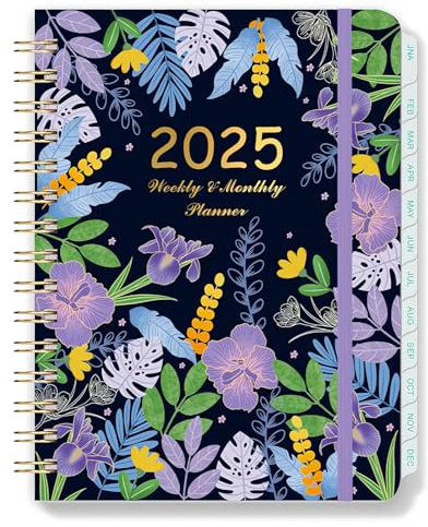 Kalender 2025 Buchkalender A5 Terminplaner 2025 Wochenübersicht Terminplaner 2025 Ringbuch 2025 Planner mit Innentasche und Gummiband, 21,5 x 15,5 cm