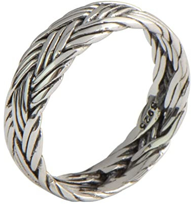 Ring 925, Vintage Ringe Men Silber Vintage Geflochtener Kettenring Geschenk Ringe für Männer Größe 60 (19.1)