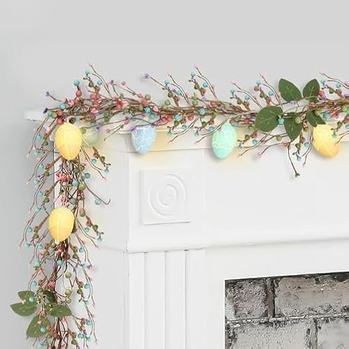 Hekasvm Osterdeko Ostergirlande Ostereier Rattan lichterkette mit 1.8M 10LED Eier Lichterkette, Oster Deko Lichterkette Batterie Lichtervorhang Innen, Bunt Frühlingsdeko Girlande (LED Girlande)